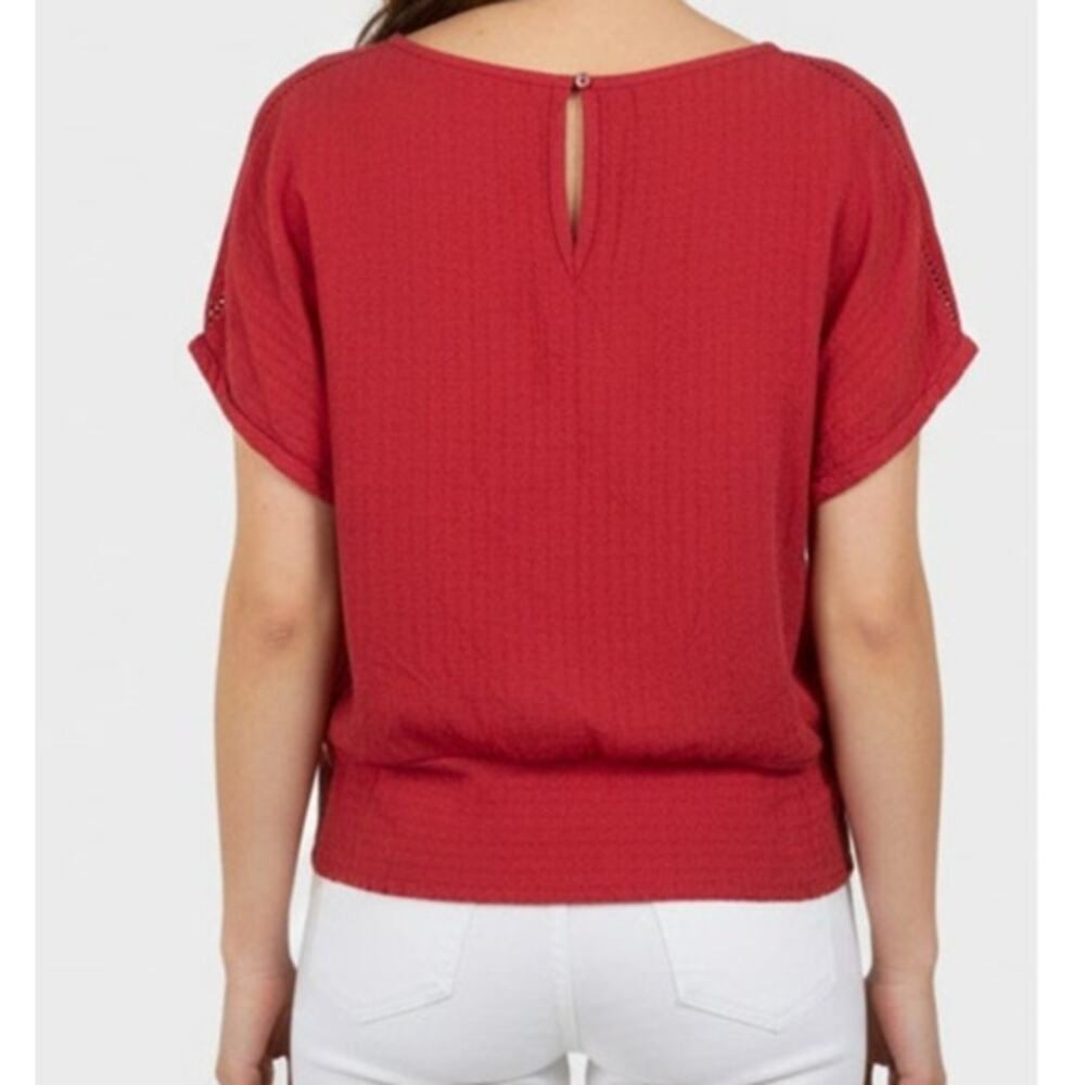 Buffalo David Bitton Womens Large Red Cap Sleeve Tie Waist Top 100% Viscose - Picture 5 of 12